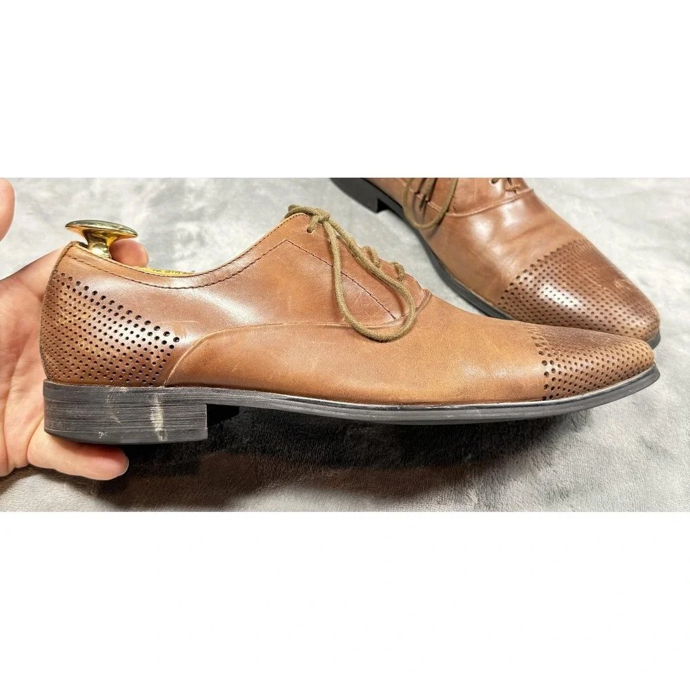 Kenneth Cole‎ Shoes Mens Size 9.5 Brown Leather Cap Toe Oxford Across The Pond